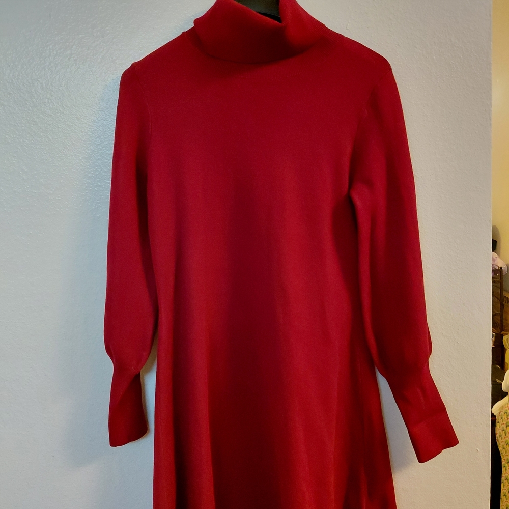 Tahari Red Long Sleeve Turtleneck Dress